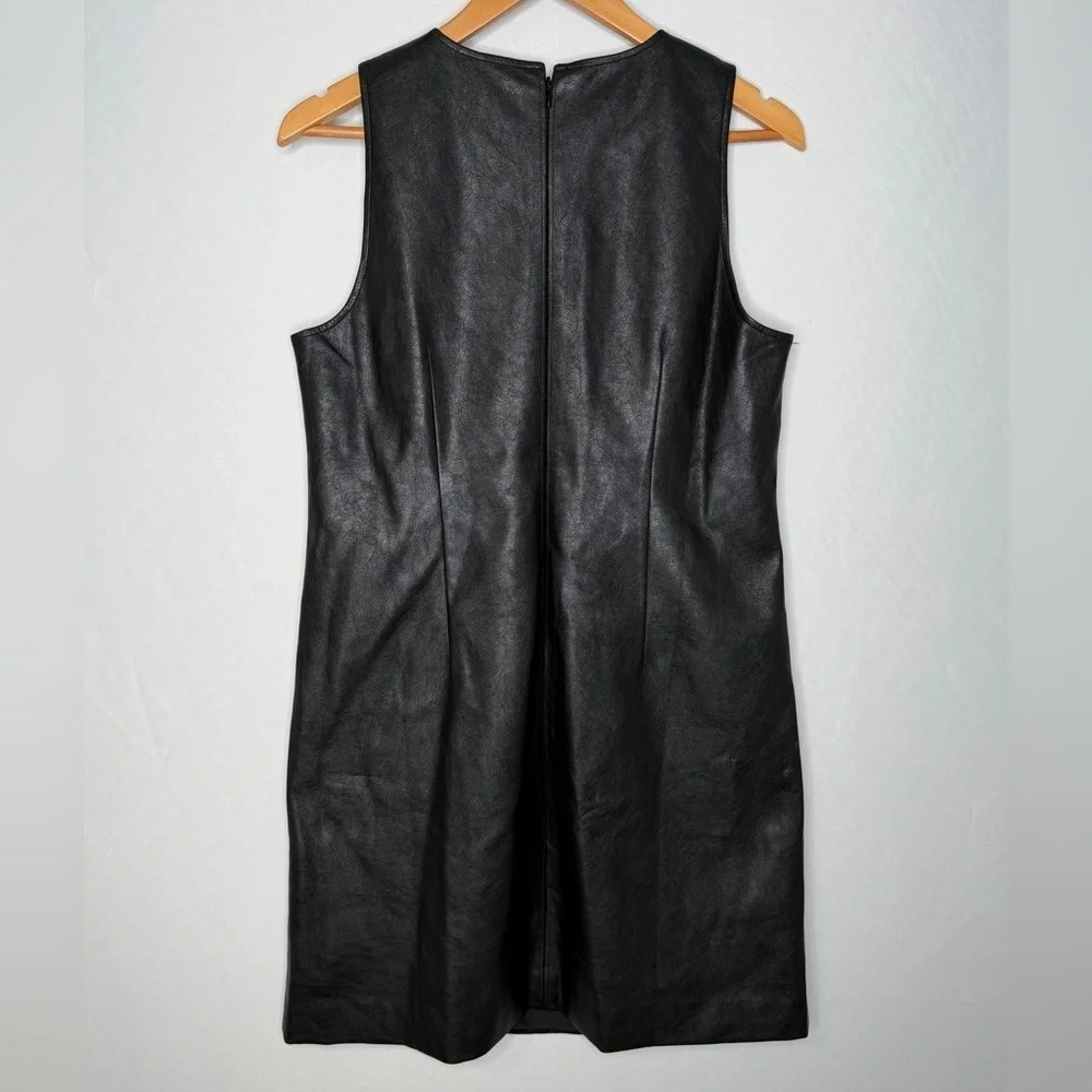 NWT! J. Crew Black Faux-Leather Sleeveless Shift Dress. Size 10.